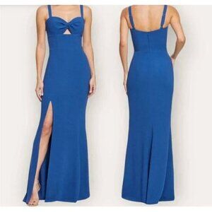 NWT Dress the Population Brooke Twist Front Dress Graphite Blue L Formal NYE